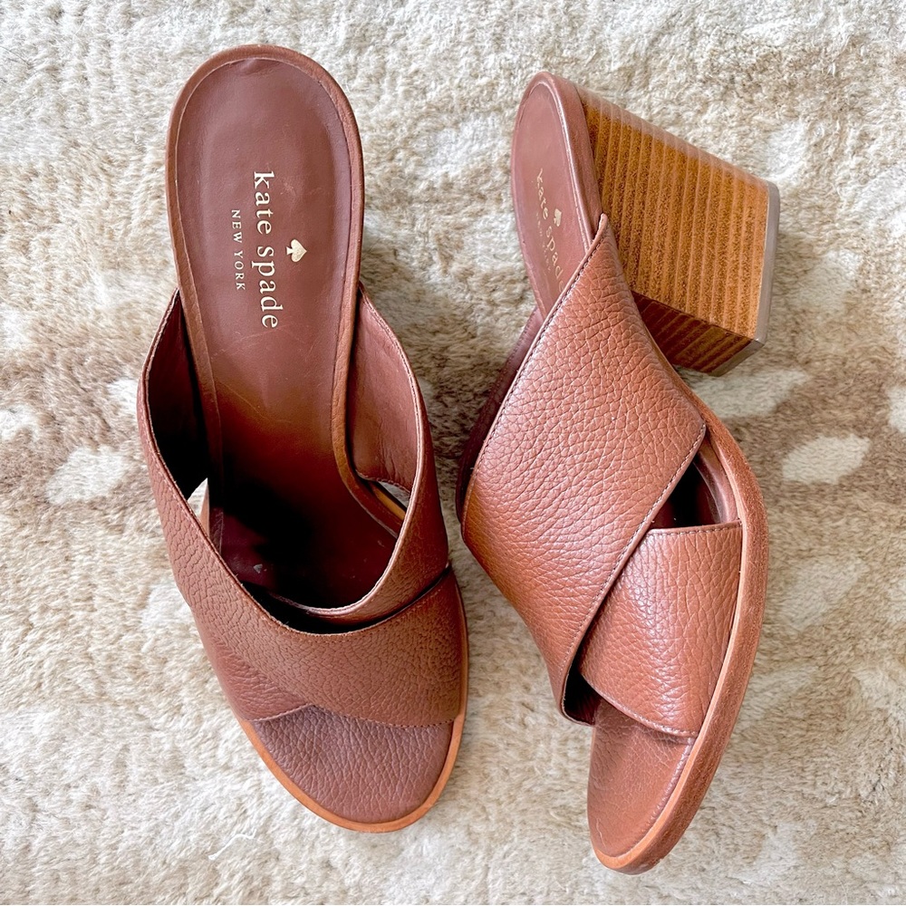 Kate Spade New York Felda Brown Leather Crisscross Mule Sandal Size 9m - Picture 12 of 12